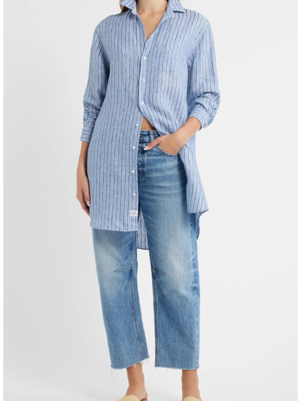 Frank & Eileen Mary Classic Long Sleeve Shirtdress Blue Striped Size M
